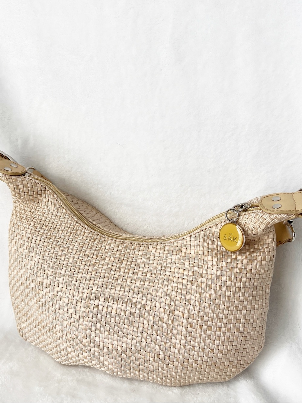 The Sak Cream Beige Woven Shoulder Bag Beach Resort Pool Small